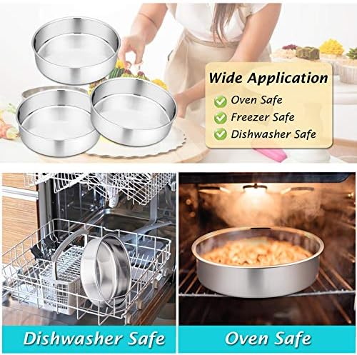 P&P CHEF 9.5 Inch Round Cake Pan Set of 3, Stainless Steel Baking Cake Pans