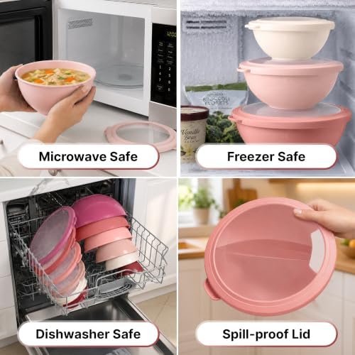 Zulay Kitchen 12 Piece Plastic Mixing Bowls with Lids Set - Leak-Proof Microwave & Freezer Safe Stackable Mixing Bowl Set for Preparing, Serving and Storing - Non-Slip Large Nesting Bowls (Red Ombre)