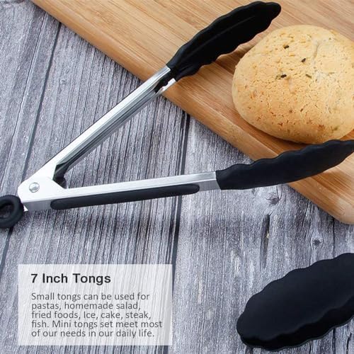 7 Inch Mini Silicone Serving Tongs with Silicone Tips Set of 2