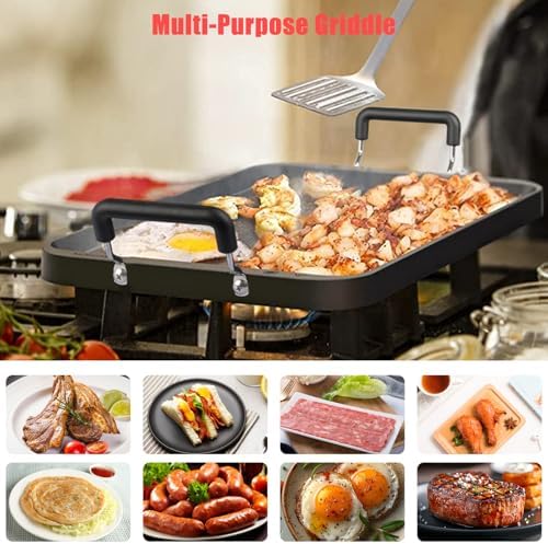 Vayepro 2-Burner Griddle Pan, 22 Inch Nonstick Stovetop Griddle for Gas & Glass Cooktops, Aluminum Grill Pan with Handles, Large Double Burner Griddle for Kitchen, Camping & Outdoor Cooking