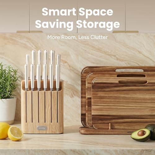 SMIRLY 14-Piece Kitchen Knife Set with Block, Razor-Sharp, Cream White