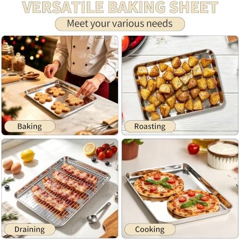 TeamFar Stainless Steel Baking Sheet with Rack Set, 16"x12"x1"