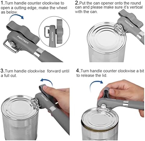 PAKITNER- Cut safe manual can opener, smooth edge - handheld Side cut with Sharp Blade, Comfortable Grip Handle Food Grade Stainless Steel Cutting Can Opener, Gray