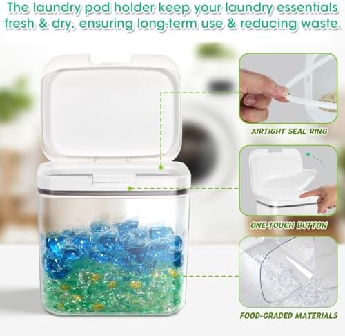 2 Pack Laundry Pods Container with One-Click Pop-up Lid 95 oz + 68 oz