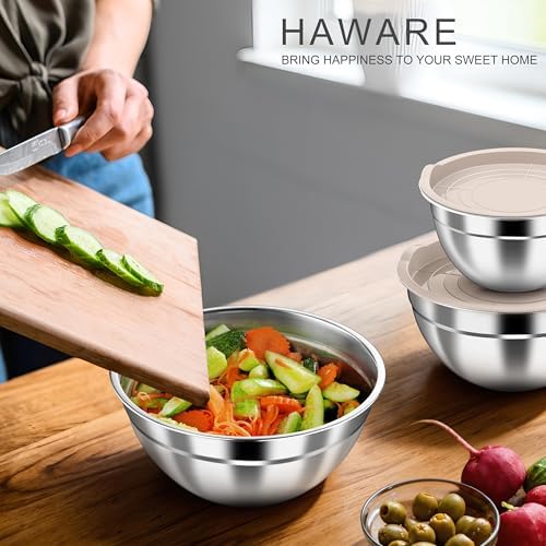 HaWare Mixing Bowls with Airtight Lids, 6-Piece Stainless Steel Salad Bowls