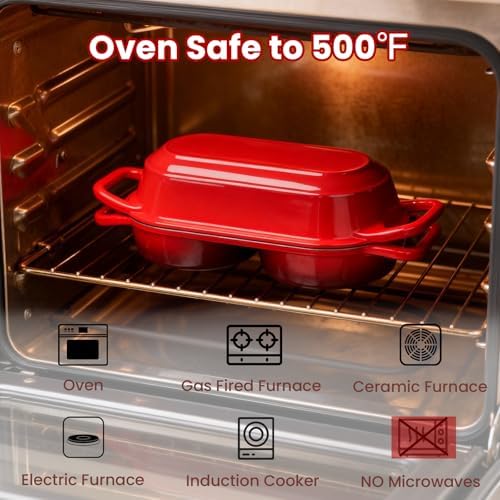 YONILL Mini Double Dutch Oven with Lid for Sourdough Bread Baking (Red)