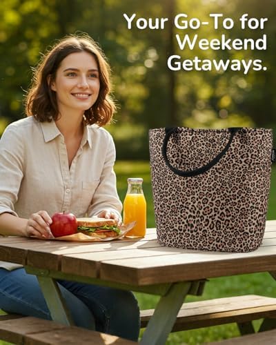 Aosbos Lunch Tote Bag,Insulated Lunch Bag For Women,Work,Office,Leopard