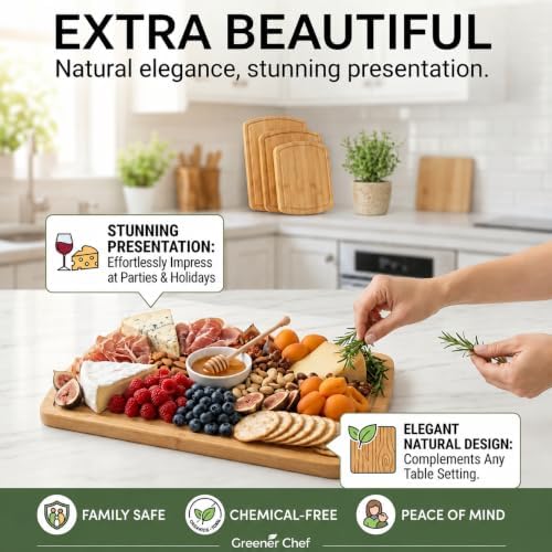 SAFEST Extra Large Bamboo Cutting Board Set of 3 with Glue-Free Surface Technology - Extra Spacious Wood Cutting Boards for Kitchen and XL Chopping Board Set - Replacements for Life