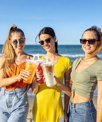 Ginkgo 32 oz Clear Plastic To Go Cups with Lids and Straws