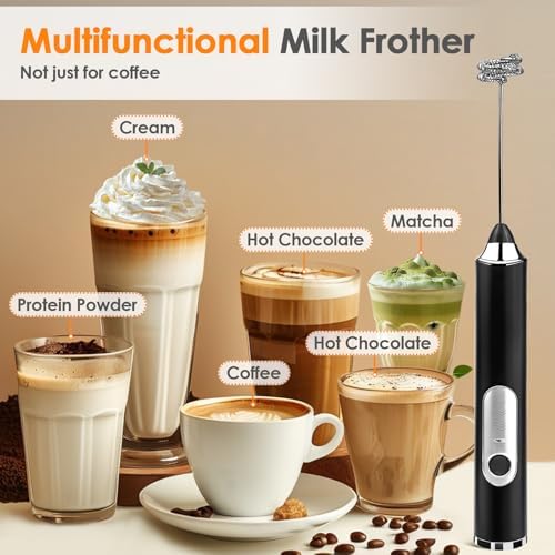 Milk Frother Handheld, Rechargeable Coffee Frother Wand, Drink Mixer, Black