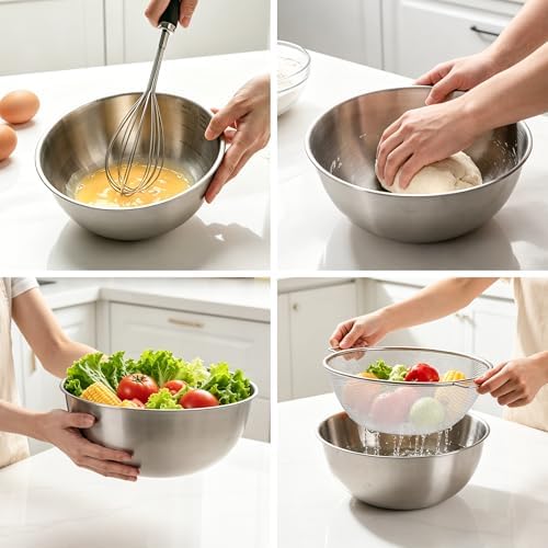 HAPPY KIT 18/8 Stainless Steel Bowl and Colander Set, 6-Piece, Nesting