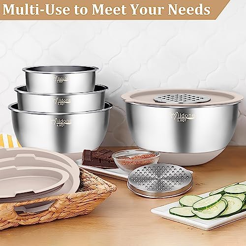 Wildone Mixing Bowls with Airtight Lids, Stainless Steel Nesting Bowls Set