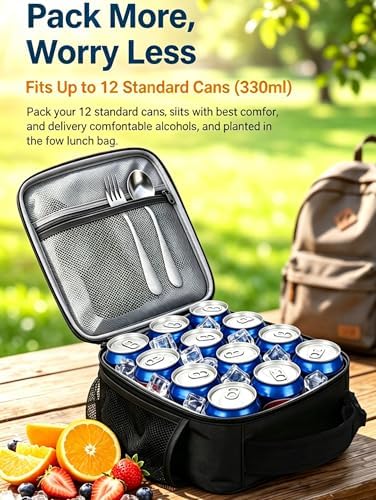 Lunch Box Insulated Lunch bag for Men Teen Kids Boys Adult Portable Stylish Small Lunchbox Special Design for Working Office school Picnic (Black Red 6L(Without Shoulder Straps))