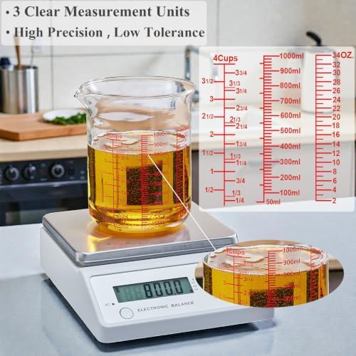Ackers BORO3.3 Borosilicate Glass Measuring Cup with V-Spout, 1000 ml
