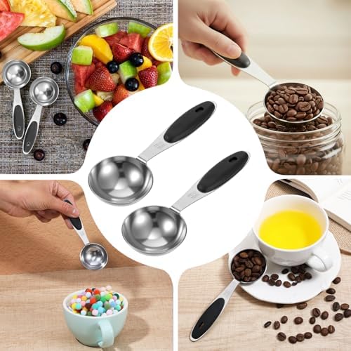 2Pcs 1 Tbsp (3tsp, 15ml, 1/2oz) Single Measuring Spoons, Stainless Steel Measure Scoop with Black Silicone Grip Measuring Scoop Dishwasher Safe for Coffee Pet Food Grains Protein Spices Dry Goods