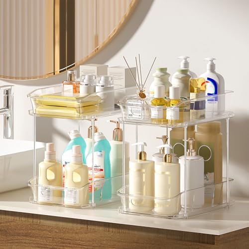 Delamu Bathroom Under Sink Organizers and Storage, 2 Pack, Clear