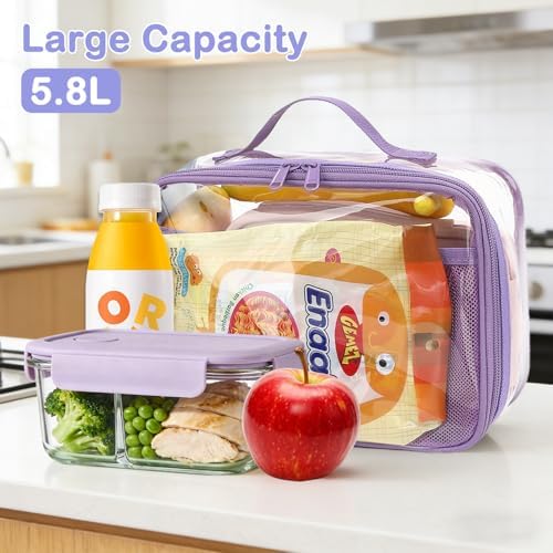 FlowFly Kids Lunch box Insulated Soft Bag Mini Cooler Back to School Thermal Meal Tote Kit for Girls, Boys,ClearPurple