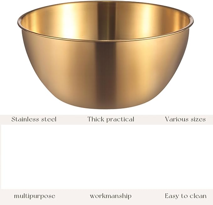 Stainless Steel Salad Bowls Set of 2 Mixing Bowl with Measurement Markings Snacks Bowls, 2.11 Quart Gold Serving Bowls for Mixing, Cooking, Baking, Prepping and Home Kitchen Food Storage Bowls