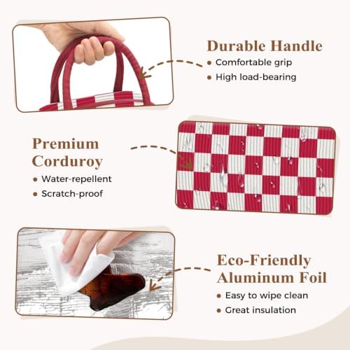DALINDA Corduroy Lunch Bag Lunch Box for Women Men,Cute Insulated Lunch Bags,Water-Resistant Cute Cooler Lunch Tote Bag, Reusable LunchBox Large Capacity for Work Travel Picnic