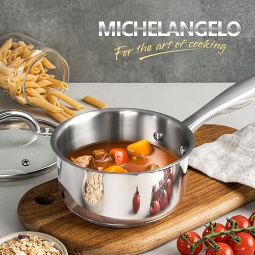 MICHELANGELO 1.5 QT Saucepan with Lid, 18/10 Stainless Steel Sauce Pan with Tri-Ply Bottom, Small Saucepan 1.5 Quart Sauce Pot, Induction Compatible