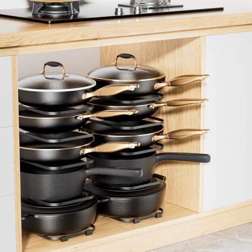 ORDORA 5-Tier Pot and Pan Organizer 13.6", No Assembly Cookware Rack 2-Pack