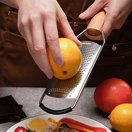 Tomorotec Stainless Steel Cheese Grater w/Wood Handle for Parmesan Cheese