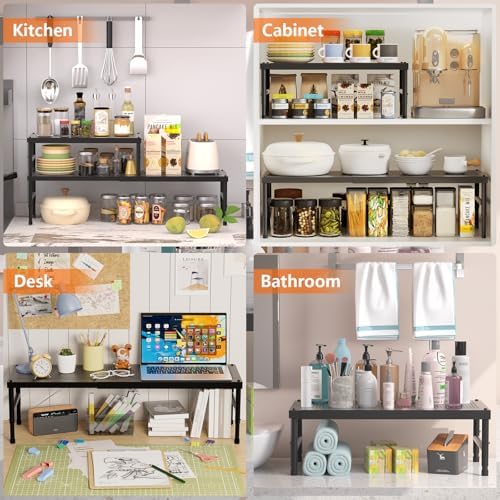 2 Pack Expandable adjustable stackable kitchen cabinet organizer,spice rack