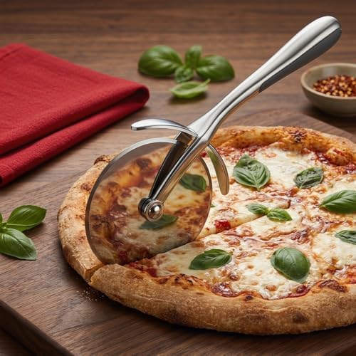 Pizza Cutter with Stainless Steel Wheel, Multi-Purpose Kitchen Tool for Pastry, Bread & Quesadillas, Ergonomic Anti-Slip Handle 7.09 x 2.76 in