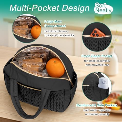 Coobiiya Lunch Box Lunch Bag for Women Men,Reusable Cute Lunch Pail bag,Leakproof,Insulated LunchBox Tote Compact 10L, Cooler Lunch Container for Work Travel Office