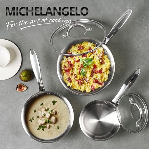 MICHELANGELO 6-Piece Stainless Steel Pot Set, 1QT, 2QT & 3QT