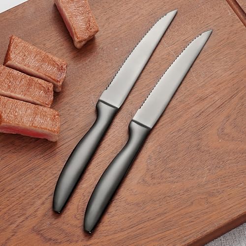 Serrated Steak Knives Set of 8, Black Kitchen Steak Knives Dishwasher Safe