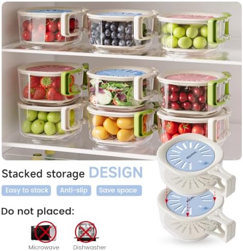 Fruit Vegetable Washer Cleaning Bowl with Strainer, Multifunctional Berry Strainer Container, Lettuce Storage Keeper for Fridge Organization, Kitchen Fruit Drainer Colander (Blue)