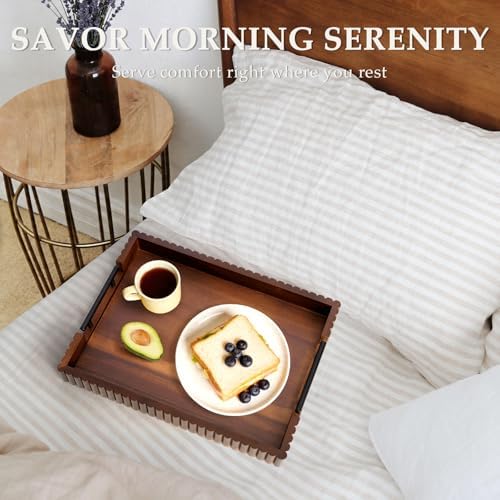 Serving Tray for Coffee Table Decor, 16.7" Decorative Ottoman Tray, Walnut