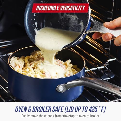 Blue Diamond 2QT Diamond Infused Ceramic Nonstick Sauce Pan with Lid, Blue