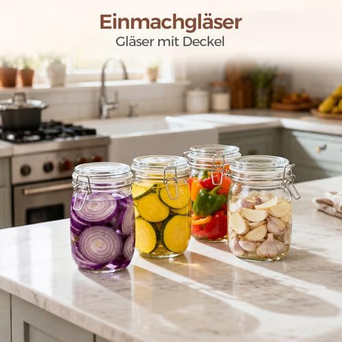 ComSaf Glass Jars with Airtight Lids 34oz 3 Pack Pantry Storage Coffee