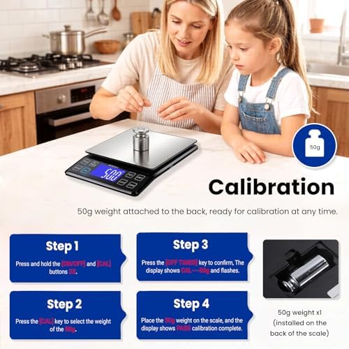 Rechargeable Digital Kitchen Scale, 0.1g Resolution Max 5kg 11Ibs