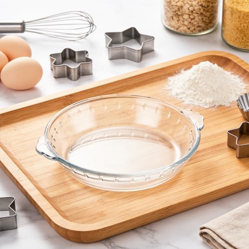 4 Set Glass Pie Pan with Handles, 7 Inch Glass Pie Plate for Baking, Round Glass Pie Dish for Baking Quiches, Tarts, Desserts & Salads, Oven & Freezer Safe Kitchen Accessories