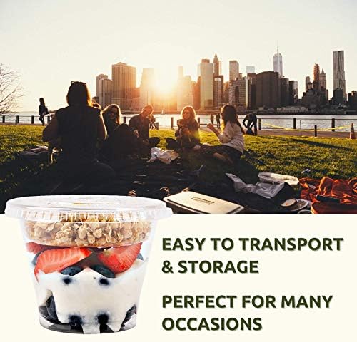 Aatriet 9 oz Clear Plastic Parfait Cups with Insert 3.25oz & Flat Lids No Hole - (20 Sets) Yogurt Fruit Parfait Cups for Kids, for Dips and Veggies, Take Away Breakfast and Snacks. No Leaking