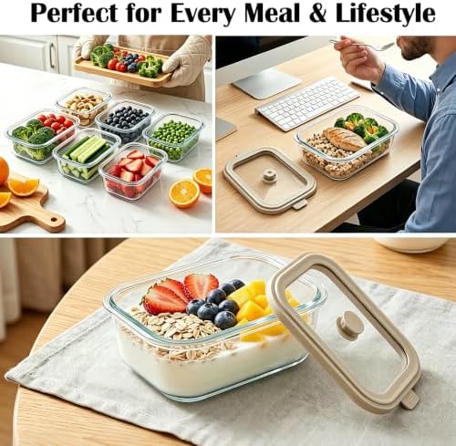 21 oz Glass Meal Prep Containers with Glass Lids, 6 Pack
