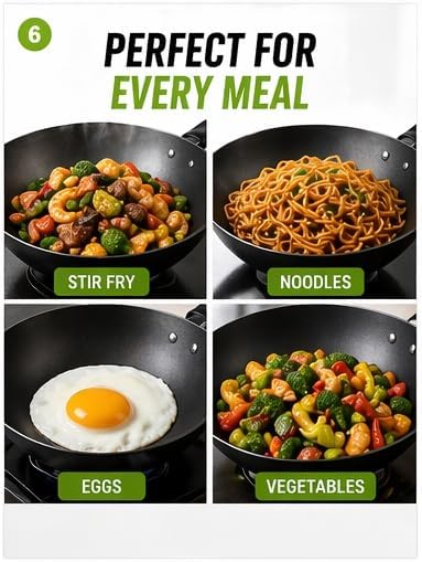 12.5" Carbon Steel Wok – Non-Stick, PFAS-Free Coating, Non-Toxic, Induction-Safe Flat Bottom Stir Fry Pan with Ergonomic Handle