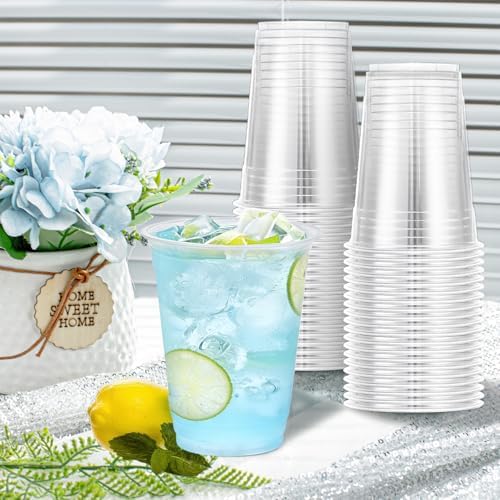 Lamosi 100 Pack 12 oz Clear Plastic Cups, Disposable Cups