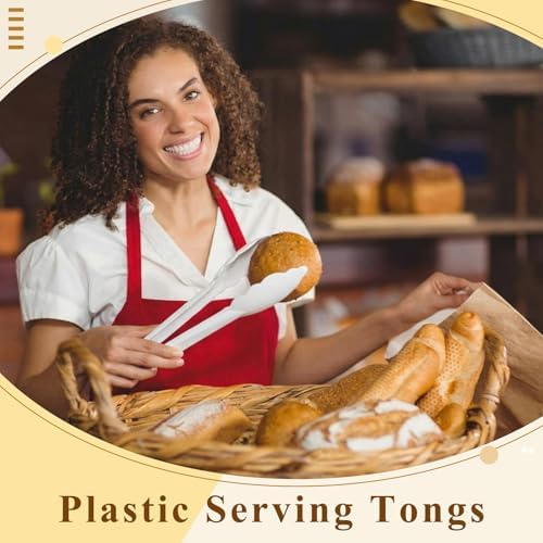 Tessco 25 Pcs Plastic Tongs, 9 Inch Disposable Serving Tongs,White