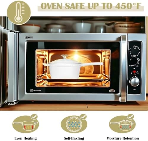 E-far Enameled Cast Iron Sauce Pan, 2 Quart Dutch Oven Saucepan with Lid, Small Sauce Pot for Cooking, Boiling, Healthy & Non Toxic, Induction & Oven Safe, White