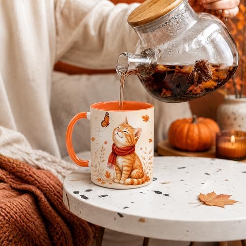 Hyturtle Orange Tabby Cat Coffee Mug, Cute Fall Gift For Cat Lovers