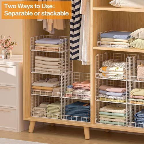 Yociyoga 4 Tier Stackable Closet Organizers and Storage Shelves, Foldable Closet Shelf Organizer System, Stackable Storage Bins Drawers for Clothes Organizer System, White(Patent No. 30022416)