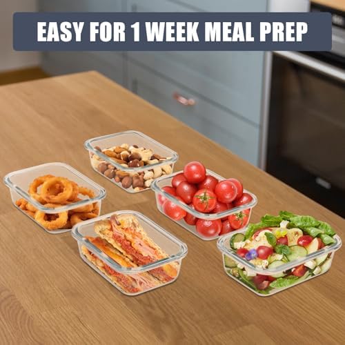 6pack 12oz Small Glass Meal Prep Containers with Airtight Lids