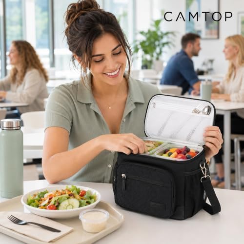 CAMTOP Lunch Box for Women Men Insulated Lunch Bag Lunch Tote Bag Leakproof Thermal Cooler Large Capacity for Travel Work School Picnic (Black - 1 Deck, X Large - 1 Deck)