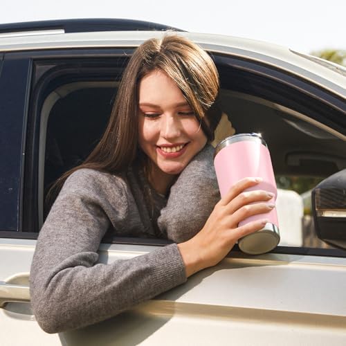 MEWAY 30oz Insulated Tumbler With Lids and Straws,Stainless Steel Double Vacuum Coffee Tumbler Cup, Brush, Durable Powder Coated Coffee Cup for Cold & Hot Drinks, Office, Travel(Pink,4 PACK)