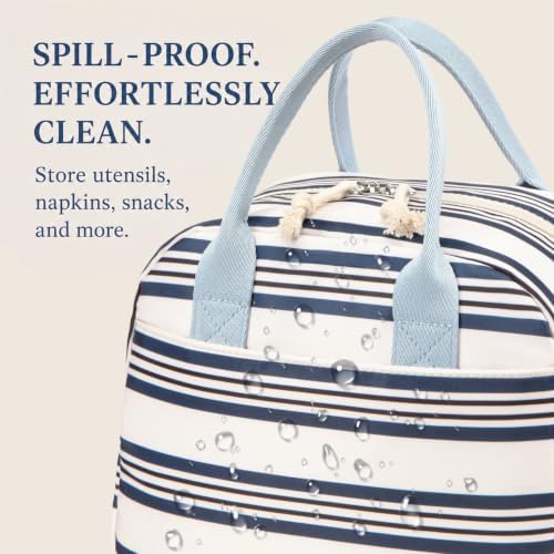 LOVELYWIND Lunch Box for Women, Insulated Lunch Bag, Navy Stripe Tote