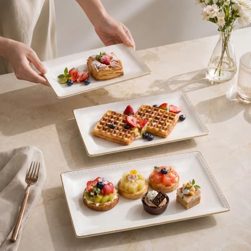 Kassel Ceramic Serving Platter Set | 16”/14”/12” Rectangular Serving Trays for Entertaining at Parties and Weddings | Oven Safe Extra Large Serving Trays for Tacos, Steak, and Cake